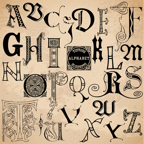 Vintage Alphabet - hand drawn in vector - High Quality
