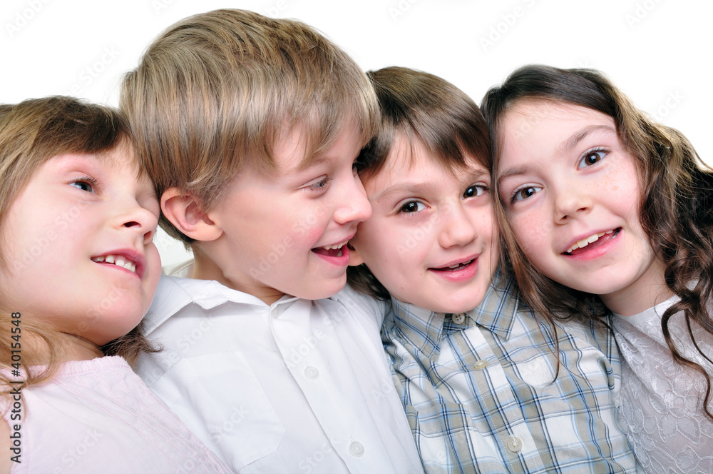 happy children friends hugging together happy children friends hugging together