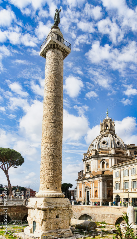 Trajan's Column and church in Rome, Italy