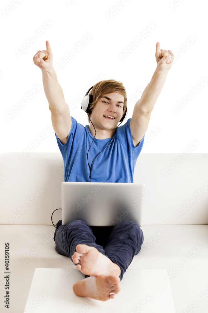 Happy man on the couch Happy man on the couch