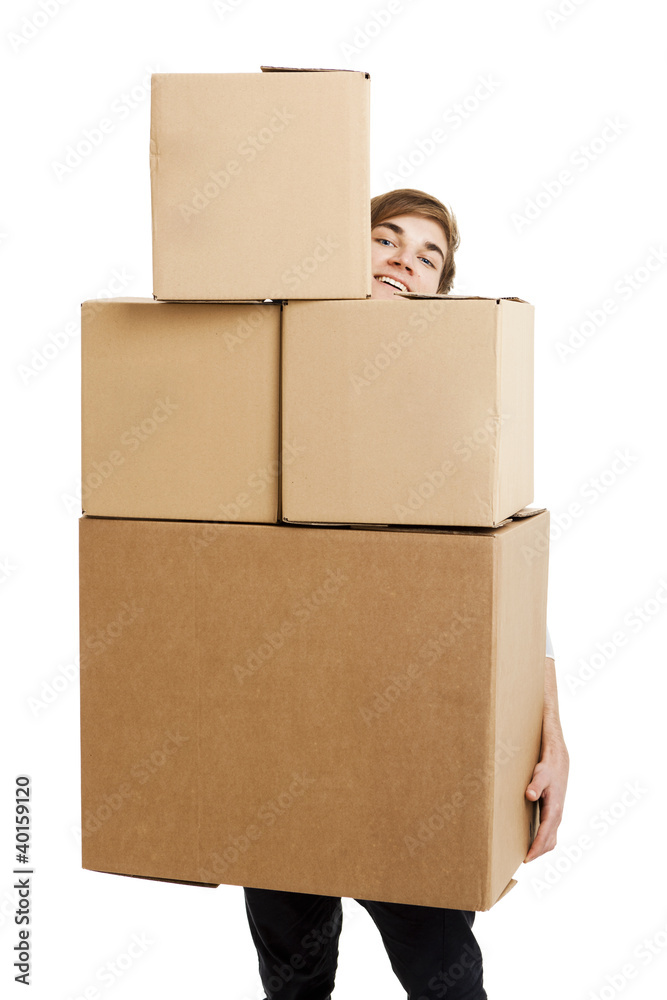 Man holding card boxes Man holding card boxes