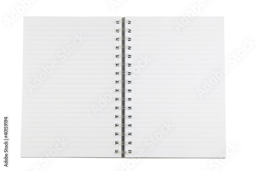 Blank note book with three ring binder holes isolated on white.