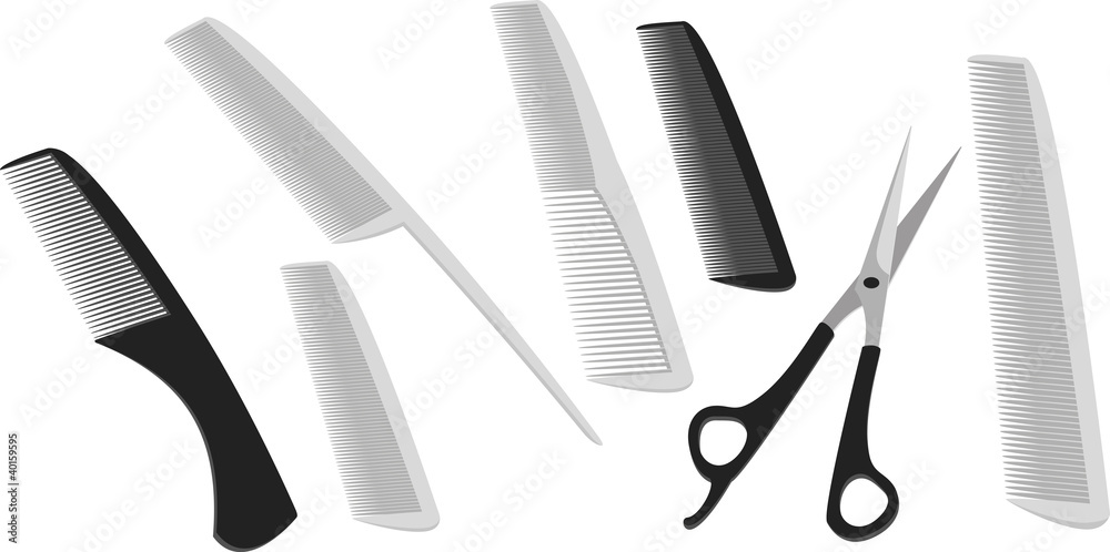 Hairdressing scissors and a many comb Hairdressing scissors and a many comb
