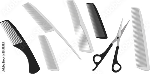 Hairdressing scissors and a many comb