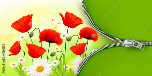 Summer flower background with zipper. Vector