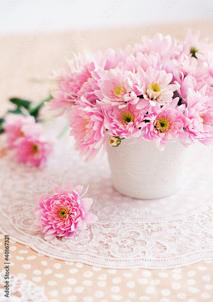 Still life with a pink chrysanthemums