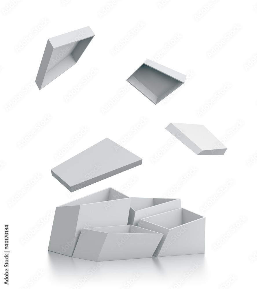 Various white boxes. Various white boxes.