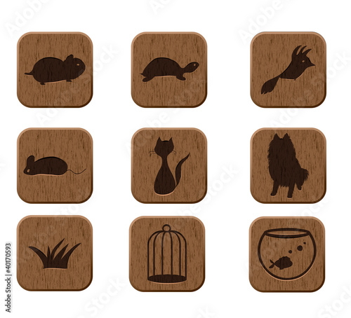 wooden icons set with pets silhouettes