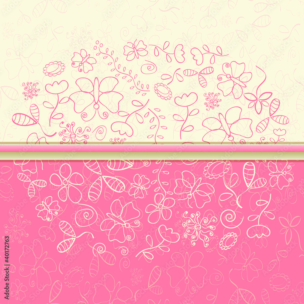 Pink Greeting Card with Flower and Butterfly Pink Greeting Card with Flower and Butterfly