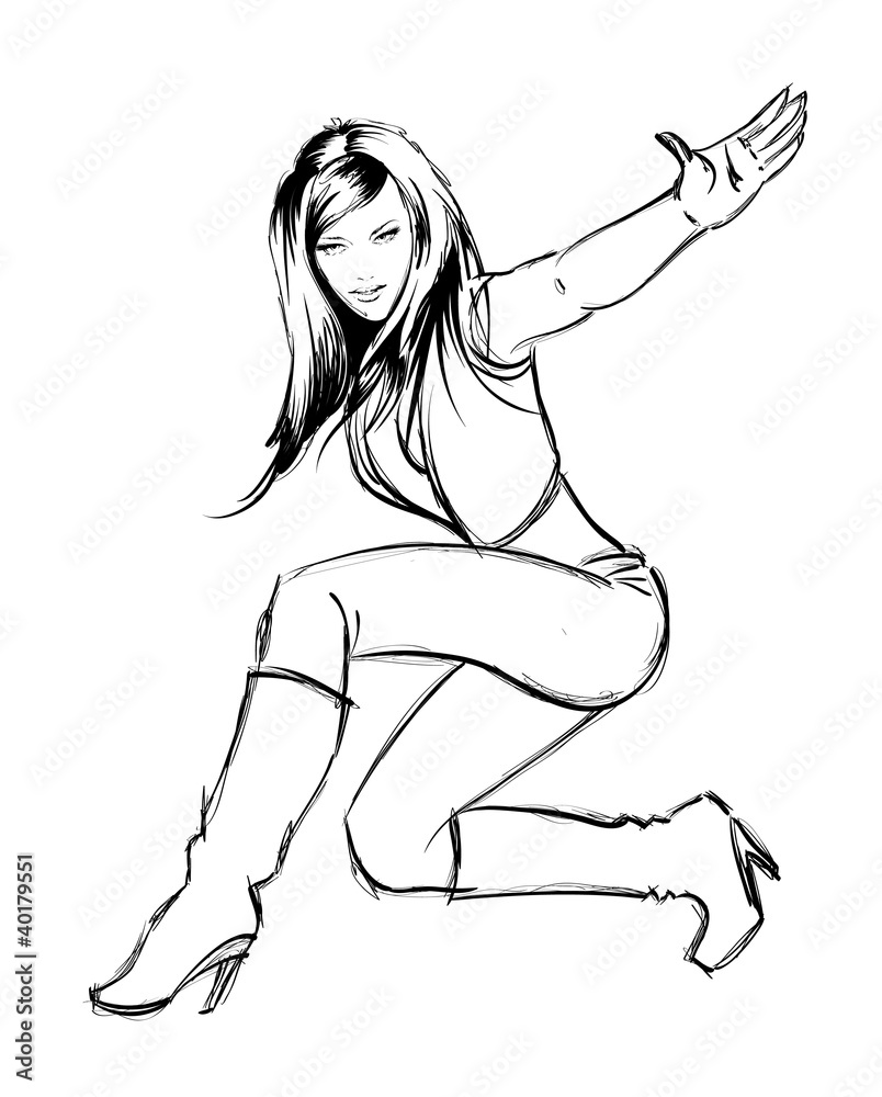 Fototapeta premium SKETCH. fashion girl. Hand-drawn fashion model