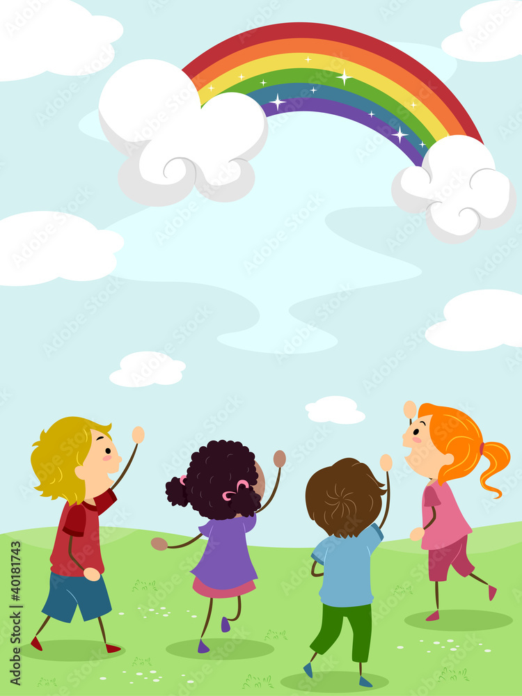 Kids Admiring a Rainbow Kids Admiring a Rainbow