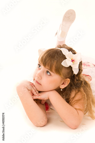 Portrait of a beautiful girl lying dreming photo