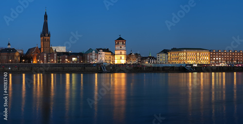 Evening view of Dusseldorf Old Town from the Rhine river