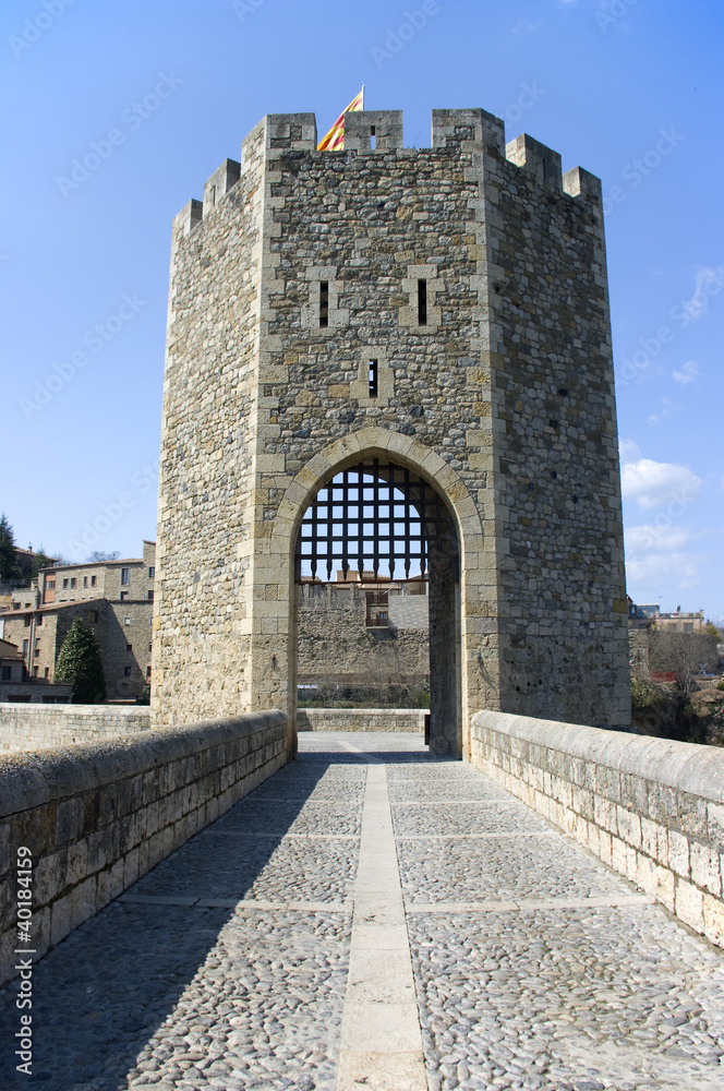 Medieval tower of the village of Besalu.Girone.Spain