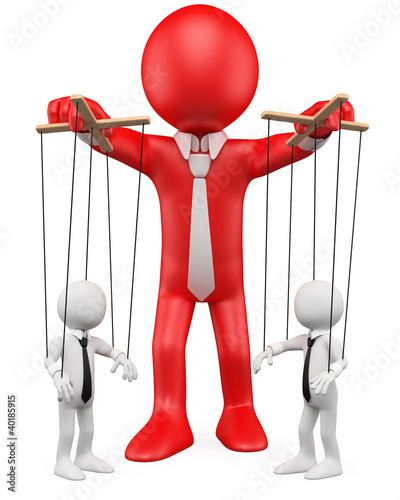 3D businessman handling their employees like marionettes photo