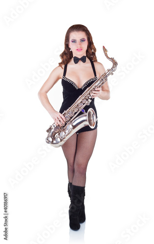 Beautiful girl with saxophone