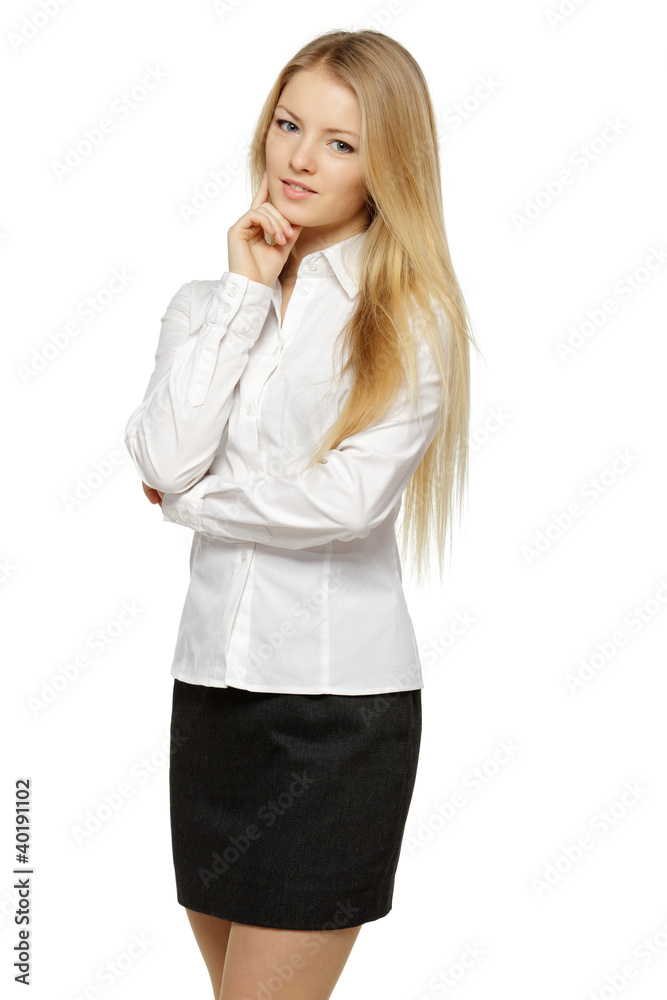Portrait of female standing with folded hands Portrait of female standing with folded hands