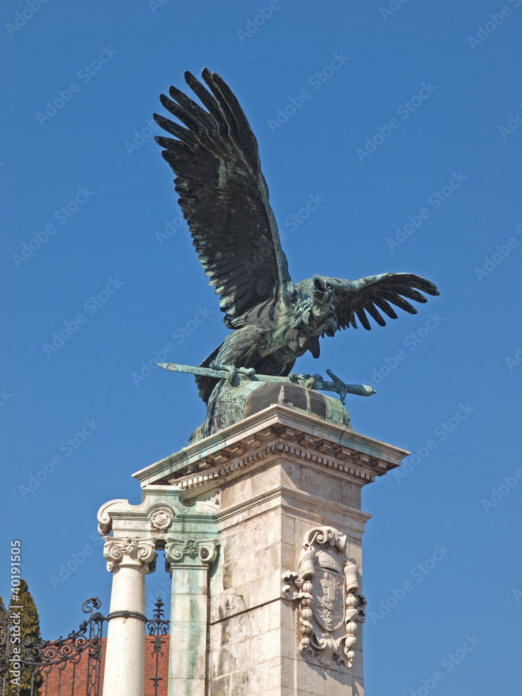 The Turul statue in Budapest, Hungary.