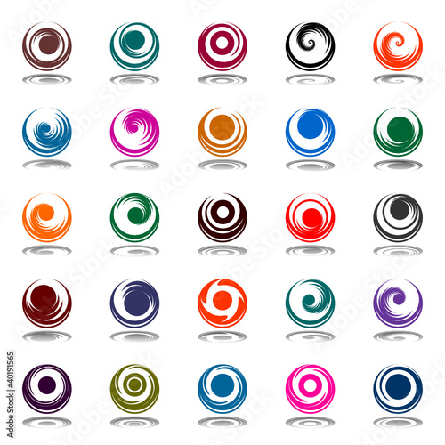 Spiral movement in circle shape. Design elements set.