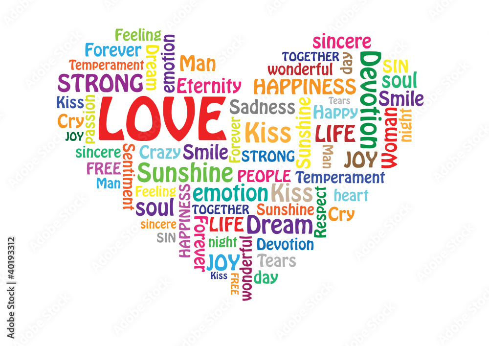 Love. Collage with association terms on white background Love. Collage with association terms on white background
