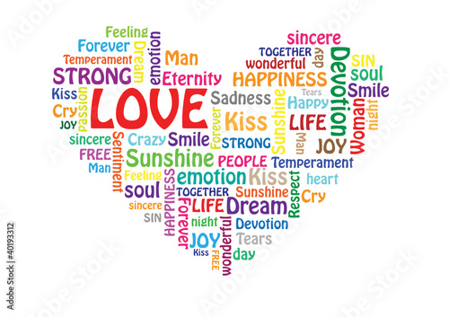 Love. Collage with association terms on white background
