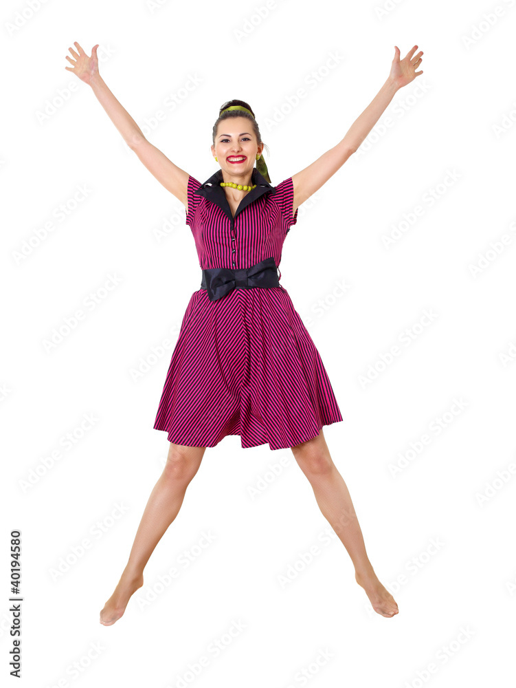 young woman in bright colour dress