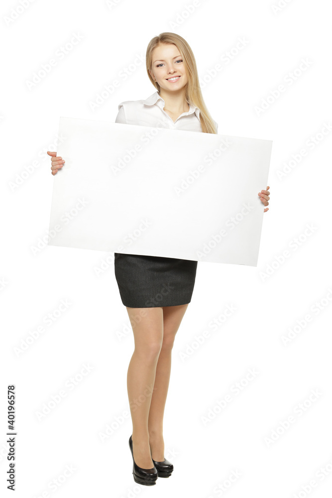 Full length of female holding the blank board Full length of female holding the blank board
