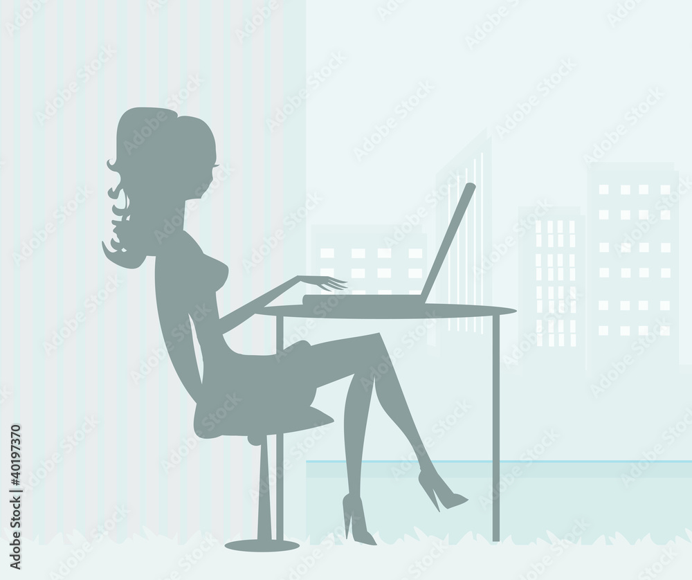 silhouettes secretary working with computer silhouettes secretary working with computer