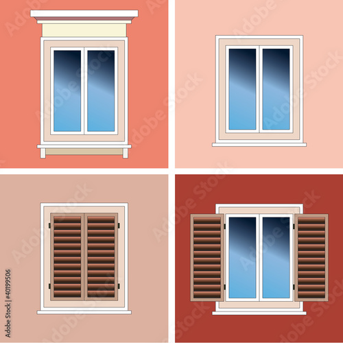 Four classical types of windows over stucco background