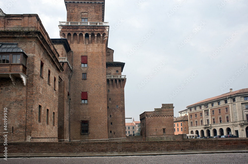 City of Ferrara with castle Estense, Italy