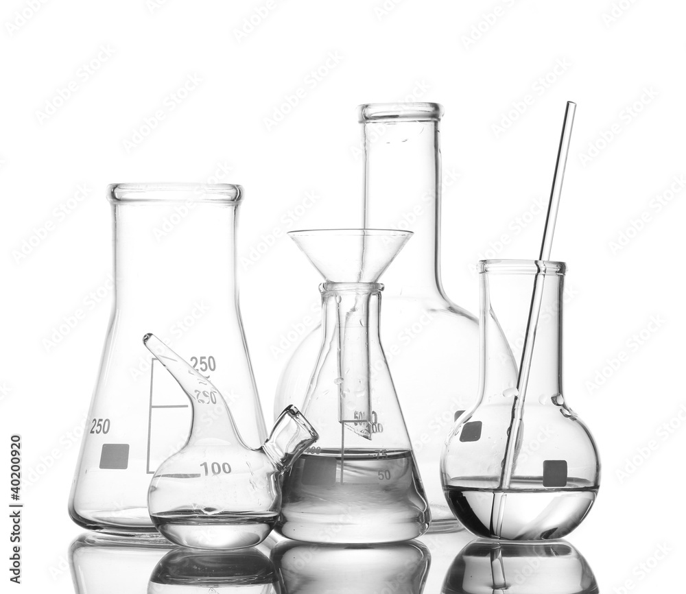 Different laboratory glassware with water and empty with Different laboratory glassware with water and empty with