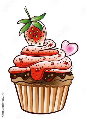 Muffin, Kuchen, Erdbeere, Schokolade, vector, bunt