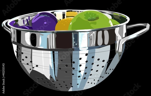 Metal colander and fruit