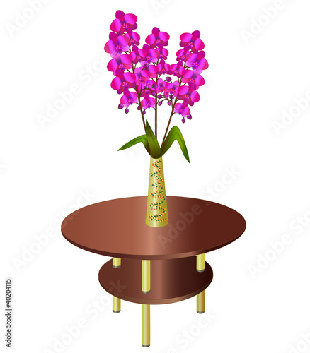 Bouquet of orchids in vase on coffee table