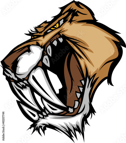 Cougar Saber Tooth Cat Mascot Head Vector Graphic