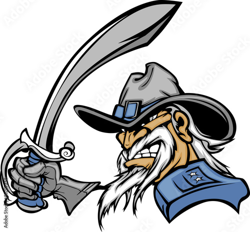 Civil War General Mascot Holding Sword Vector Image