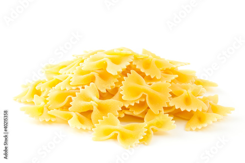 Farfalle pasta isolated on white background.