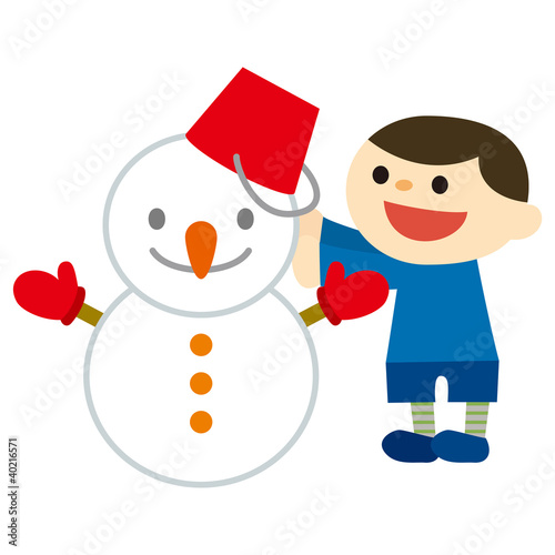 雪だるまをつくる男の子