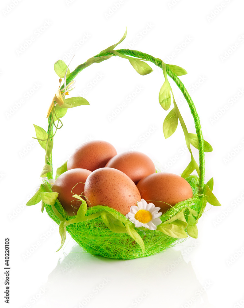eggs on a green basket eggs on a green basket
