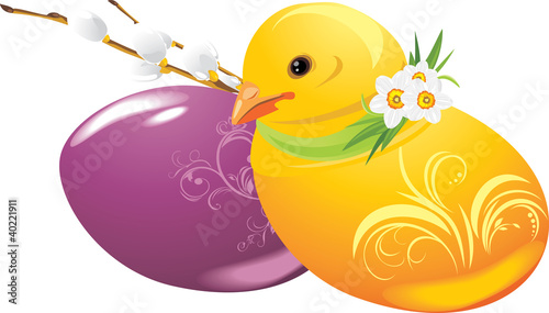 Easter eggs and chick