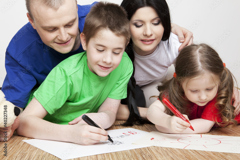 Portrait of a beautiful family: parents and children Portrait of a beautiful family: parents and children