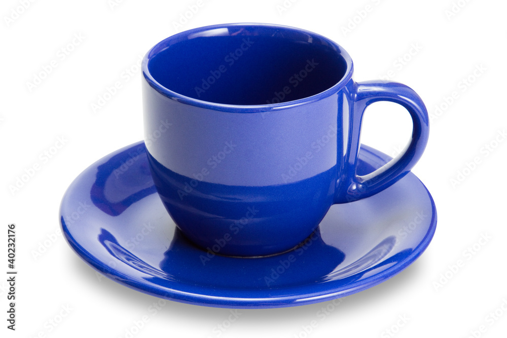 Blue mug with saucer isolated Blue mug with saucer isolated