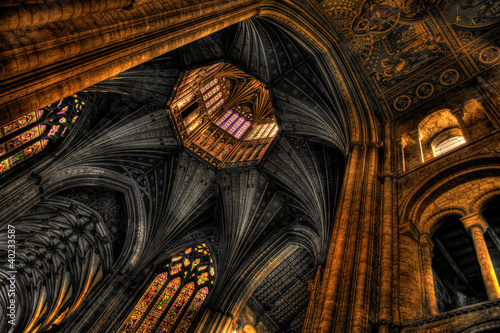 Octagon tower and vaulted ceiling of the Ely Cathedral, Cambridg