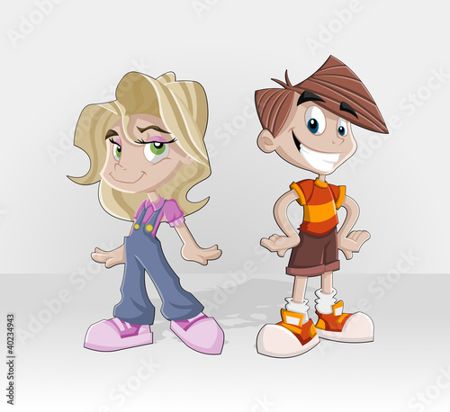 Boy and girl. Cartoon kids.