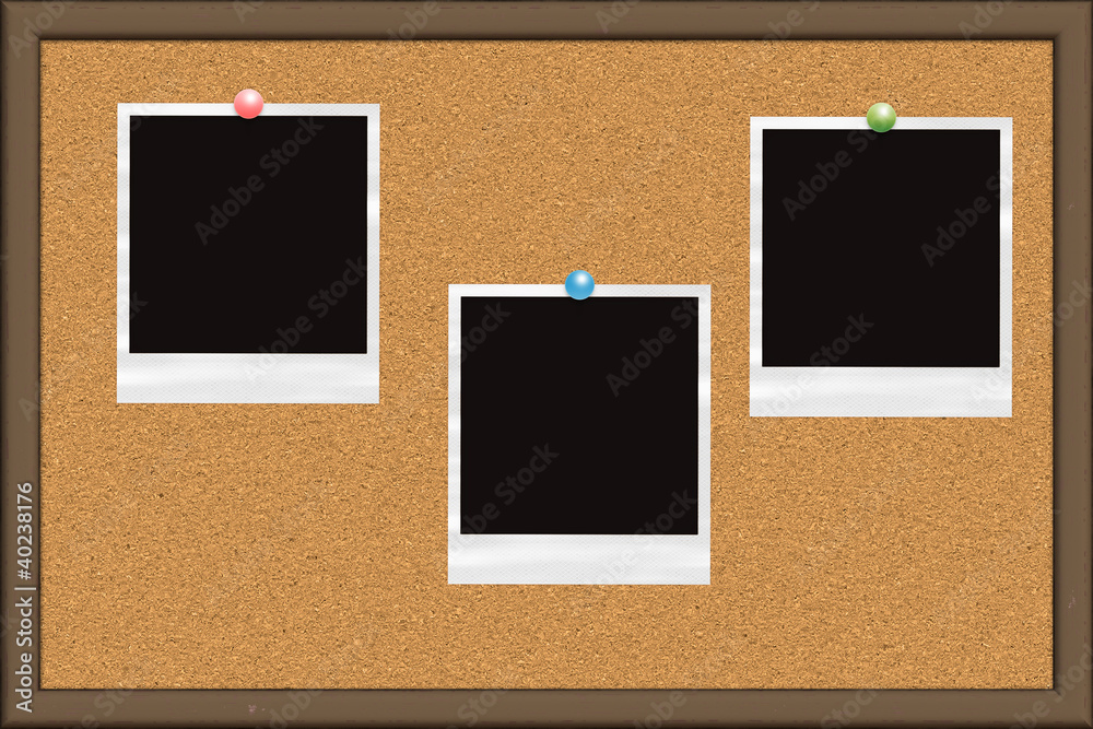 Fototapeta premium Cork board with photo cards.