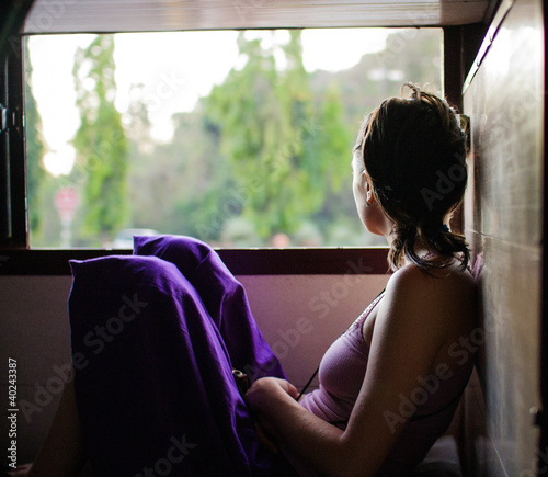 Fotografie Girl travels by bus