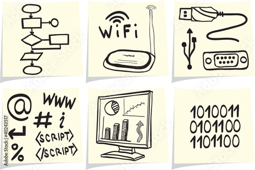 Information technology icons on yellow memo sticks