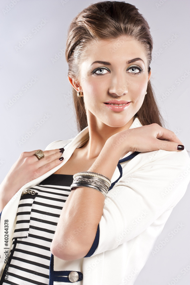 Beautiful woman wearing sailor hat Beautiful woman wearing sailor hat