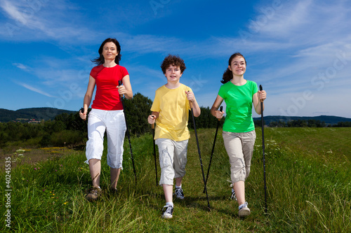 Nordic walking - active family walking outdoor