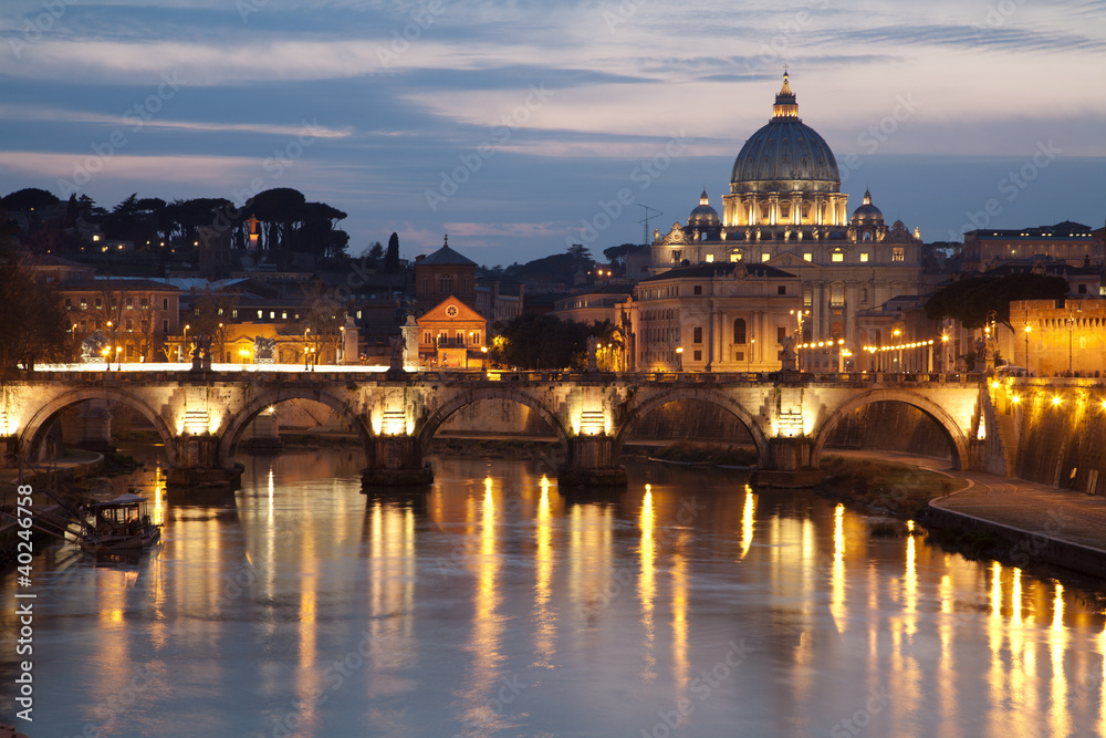 Rome - Angels bridge and St. Peter s basilica in evening